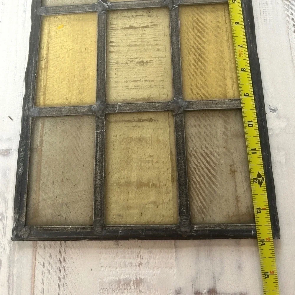 Antique Stained Glass Window Pane Panel 9 Section Primitive‎ Rustic Decor
